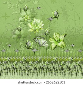 Textile digital arte mogol elemento de ornamento Flora estilo Kurtis tatuagem tradicional texturizado pele parede papelada para mulheres Indiana roupas e coisas como padrão de fronteira flores artesanais retro etc