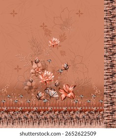Textile digital arte mogol elemento de ornamento Flora estilo Kurtis tatuagem tradicional texturizado pele parede papelada para mulheres Indiana roupas e coisas como padrão de fronteira flores artesanais retro etc