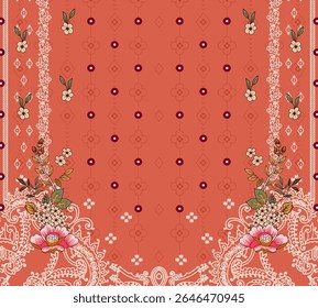 Textile digital Mughal pattern handmade masks for women Indiana border classical texture traditional tattoo artist print in febric geometry Daman beautiful motif ornament element Kurtis style ethnicit