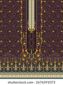 Têxtil digital padrão mogol, Sem emenda asiática flor floral decorativa design de borda.Vetor flor floral design de borda, conjunto de damasco papel de parede presentes cartão Motivo de borda Elemento de ornamento Curtis estilos