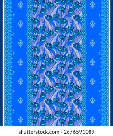 Patrón digital textil de Mughal, flor floral decorativa asiática sin costuras Diseño de borde. Diseño de borde floral de flor de Vector, conjunto de tarjeta de regalos de Fondo de pantalla de Damasco Motivo de frontera Ornamento Elemento Kurtis estilos