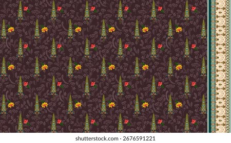 Têxtil digital padrão mogol, Sem emenda asiática flor floral decorativa design de borda.Vetor flor floral design de borda, conjunto de damasco papel de parede presentes cartão Motivo de borda Elemento de ornamento Curtis estilos