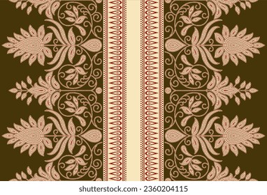 Textile digital paisley design eyhnic style handemade drown print in fabric.