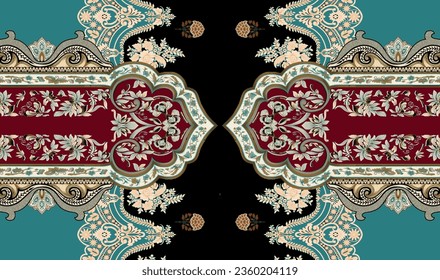 Textile digital paisley design eyhnic style handemade drown print in fabric.