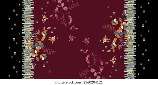 Textile digital paisley design eyhnic style handemade drown print in fabric.