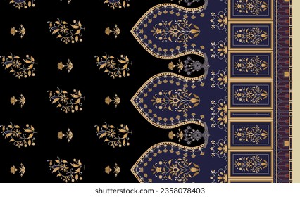 Textile digital pattern elegant border design and vintage paisleys and motif. traditional thai  paisley style border art. Design watercolor handmade artwork, trends, texture, vintage hand drawing etc.