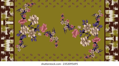 Textile digital pattern motif design ethnic style print in fabric.