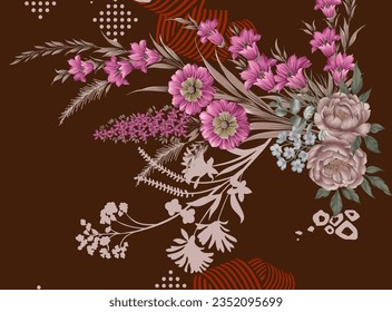 Textile digital pattern motif design ethnic style print in fabric.