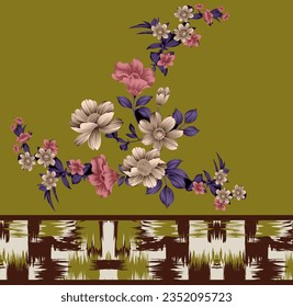 Textile digital pattern motif design ethnic style print in fabric.