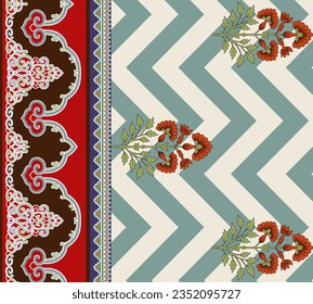 Textile digital pattern motif design ethnic style print in fabric.