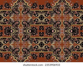 Textile digital pattern motif handmade drown ikat rugs paisley print in fabric.