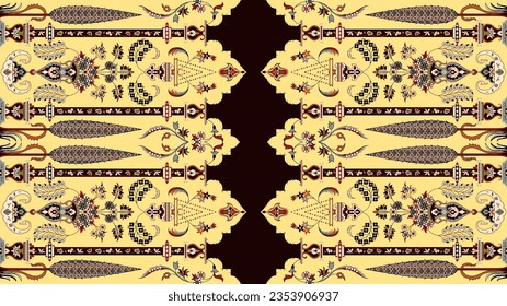 Textile digital pattern motif handmade drown ikat rugs paisley print in fabric.