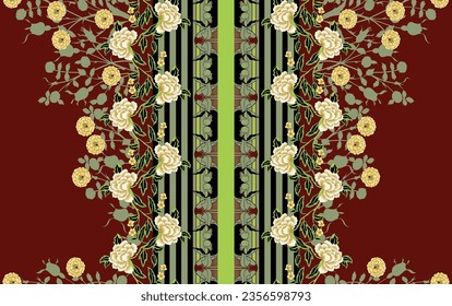 Textile digital pattern motif style handmade drown print in fabric.
