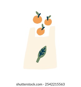 Bolso ecológico textil con Productos de comida de fruta anaranjada aislados sobre fondo blanco. Ilustración vectorial en estilo dibujado a mano