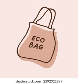 Textile eco bag for shopping reusable with handwritten inscription "Eco bag".Caring for the environment, environmentally friendly lifestyle and zero waste concept. Flat vector cartoon illustration