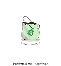 Textile Eco Shoping Bag Poster, Print Or Card. Eco Life Vector Illustration. Flat Style Concept.