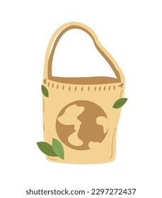 Textile environmentally friendly reusable shopping bag or eco shopper with Earth Planet.Eco-friendly Fabric.Say no to Plastic bags.Upcycling,Recycle,Reutilization,Reduce Waste.Flat Vector illustration