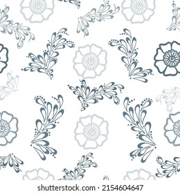 For textile, fabric and fashion. Mixed small and large artistic daisy flower buds ornament.