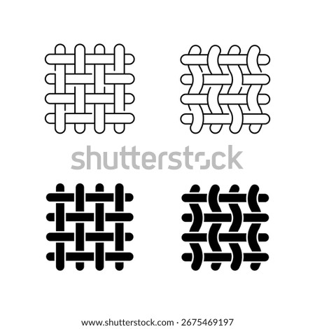 Textile fabric icons. Fabric texture signs editable stroke line style and silhouette. Interlacing of fibers. 