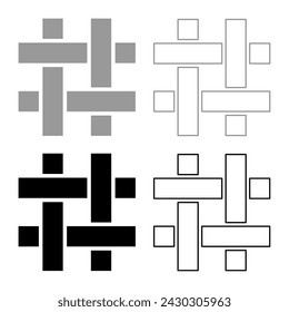 Textile fabric linen texture weaved set icon grey black color vector illustration image solid fill outline contour line thin flat style