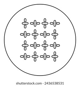 Textile Stoff Leinen Textur gewebtes Symbol im Kreis Runde Schwarz Farbe Vektor Illustration Bild Umrisslinie dünner Stil
