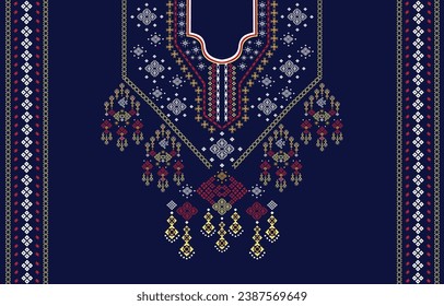 Diseño de cuello de tela textil, patrón oriental tradicional, diseño geométrico oriental de patrón para ropa de mujeres de moda Diseño de la línea de cuello para impresión textil.