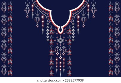 Diseño de cuello de tela textil, patrón oriental tradicional, diseño geométrico oriental de patrón para ropa de mujeres de moda Diseño de la línea de cuello para impresión textil.