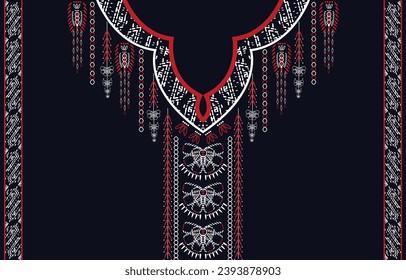 Textile Fabric neck design, oriental pattern traditional, Geometric oriental pattern design for fashion women clothing Neckline design for textile print.