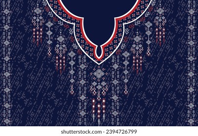 Diseño de cuello de tela textil, patrón oriental tradicional, diseño geométrico oriental de patrón para ropa de mujeres de moda Diseño de la línea de cuello para impresión textil.