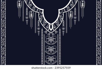 Diseño de cuello de tela textil, patrón oriental tradicional, diseño geométrico oriental de patrón para ropa de mujeres de moda Diseño de la línea de cuello para impresión textil.