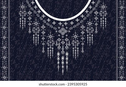 Diseño de cuello de tela textil, patrón oriental tradicional, diseño geométrico oriental de patrón para ropa de mujeres de moda Diseño de la línea de cuello para impresión textil.