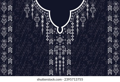 Diseño de cuello de tela textil, patrón oriental tradicional, diseño geométrico oriental de patrón para ropa de mujeres de moda Diseño de la línea de cuello para impresión textil.