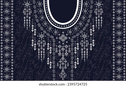 Diseño de cuello de tela textil, patrón oriental tradicional, diseño geométrico oriental de patrón para ropa de mujeres de moda Diseño de la línea de cuello para impresión textil.