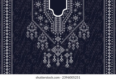 Diseño de cuello de tela textil, patrón oriental tradicional, diseño geométrico oriental de patrón para ropa de mujeres de moda Diseño de la línea de cuello para impresión textil.