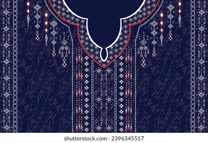 Textile Fabric neck design, oriental pattern traditional, Geometric oriental pattern design for fashion women clothing Neckline design for textile print.