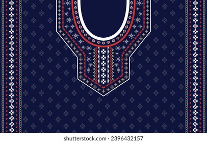 Diseño de cuello de tela textil, patrón oriental tradicional, diseño geométrico oriental de patrón para ropa de mujeres de moda Diseño de la línea de cuello para impresión textil.