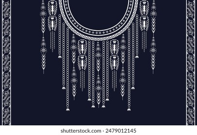 Diseño de cuello de tela, patrón oriental tradicional, diseño de patrón oriental geométrico para la ropa de las mujeres de moda Diseño de escote para la impresión textil.