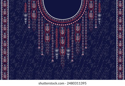 Diseño de cuello de tela, patrón oriental tradicional, diseño de patrón oriental geométrico para la ropa de las mujeres de moda Diseño de escote para la impresión textil.