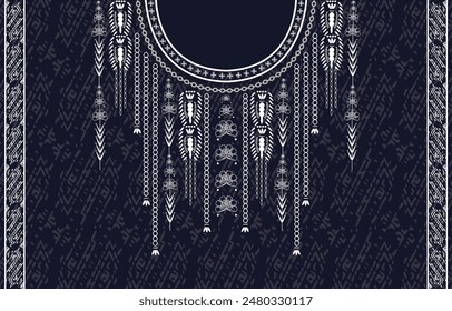 Diseño de cuello de tela, patrón oriental tradicional, diseño de patrón oriental geométrico para la ropa de las mujeres de moda Diseño de escote para la impresión textil.