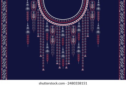 Diseño de cuello de tela, patrón oriental tradicional, diseño de patrón oriental geométrico para la ropa de las mujeres de moda Diseño de escote para la impresión textil.