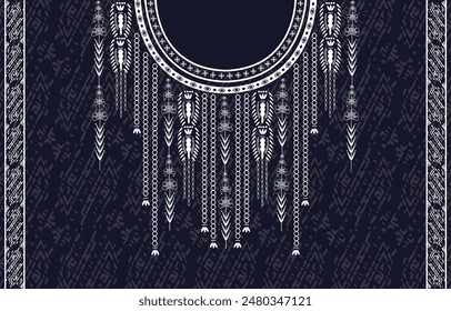 Diseño de cuello de tela, patrón oriental tradicional, diseño de patrón oriental geométrico para la ropa de las mujeres de moda Diseño de escote para la impresión textil.