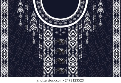 Diseño de cuello de tela, patrón oriental tradicional, diseño de patrón oriental geométrico para la ropa de las mujeres de moda Diseño de escote para la impresión textil.