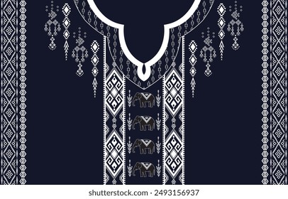 Diseño de cuello de tela, patrón oriental tradicional, diseño de patrón oriental geométrico para la ropa de las mujeres de moda Diseño de escote para la impresión textil.