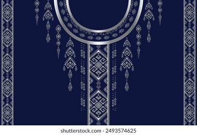 Diseño de cuello de tela, patrón oriental tradicional, diseño de patrón oriental geométrico para la ropa de las mujeres de moda Diseño de escote para la impresión textil.