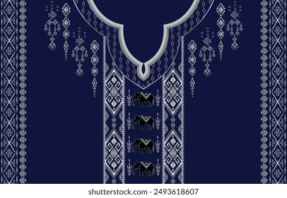 Diseño de cuello de tela, patrón oriental tradicional, diseño de patrón oriental geométrico para la ropa de las mujeres de moda Diseño de escote para la impresión textil.