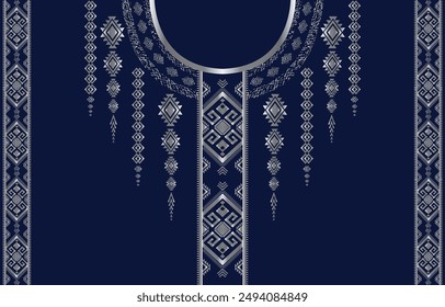 Diseño de cuello de tela, patrón oriental tradicional, diseño de patrón oriental geométrico para la ropa de las mujeres de moda Diseño de escote para la impresión textil.