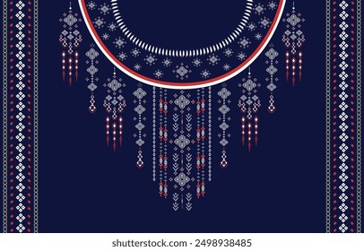 Diseño de cuello de tela, patrón oriental tradicional, diseño de patrón oriental geométrico para ropa de mujer de moda Diseño de cuello para impresión textil.