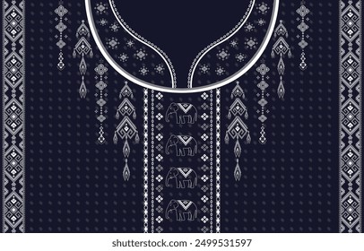 Textile Fabric neck design, oriental pattern traditional, Geometric oriental pattern design for fashion women clothing Neckline design for textile print.