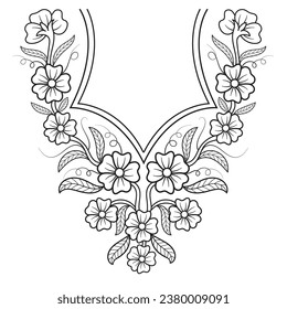 Textile Fabric neck design, pattern traditional, floral necklace embroidery design for fashion clothing design for textile print.