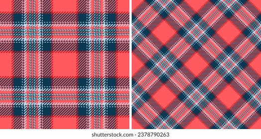 Textile fabric plaid of seamless background vector with a tartan check pattern texture set in trendy colors.